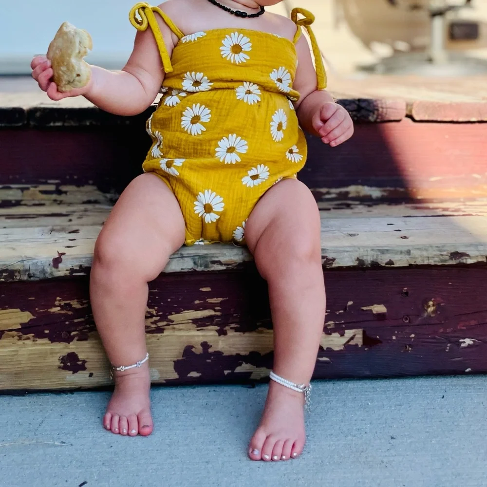 Floral Muslin Romper 12m 12 Month Flower One Piece Outfit Baby Girl